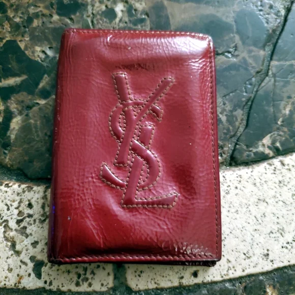 Yves Saint Laurent San Lorenzo Burgundy Patent Leather small  Bifold Wallet - Picture 2 of 11